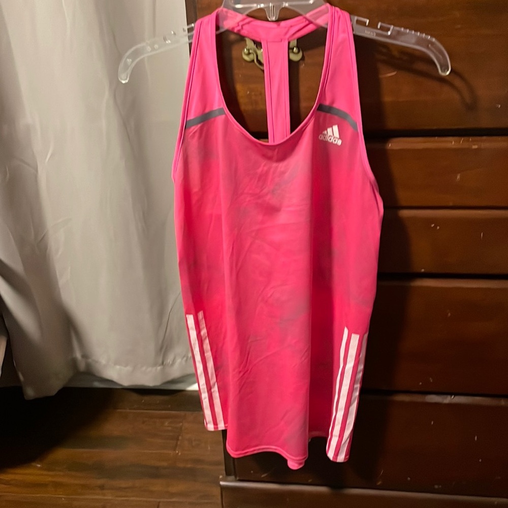 Adidas M Pink, Grey, White Adizero Lightweight Athletic Running Tank Top